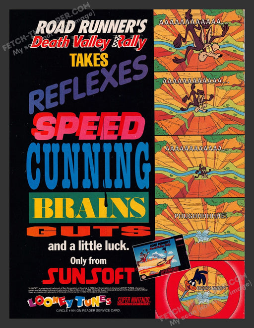 Road Runner's Death Valley Rally Video Game 1990s Print Advertisement Ad 1992