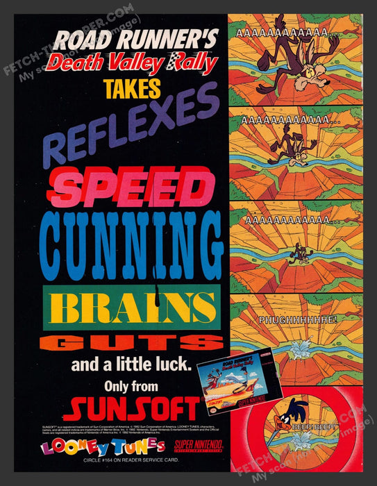 Road Runner's Death Valley Rally Video Game 1990s Print Advertisement Ad 1992