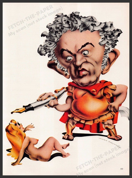 Robert Grossman Magazine Illustration 1970s Vintage Print 1973 Pen Roman Fetch the Paper!