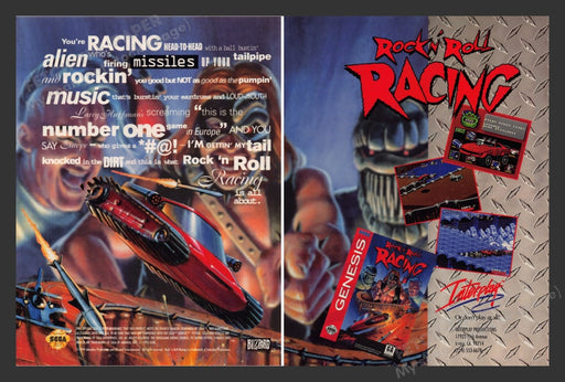 Rock 'n Roll Racing Video Game 1990s Print Advertisement 2 Page Ad 1994