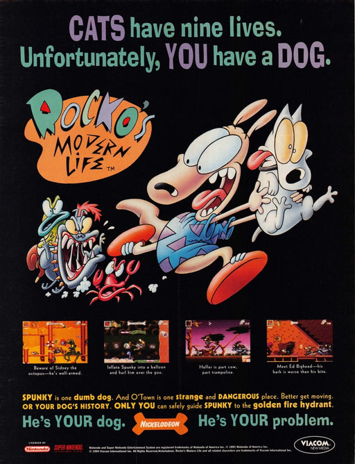Rocko's Modern Life Video Game 1990s Print Advertisement Ad 1994