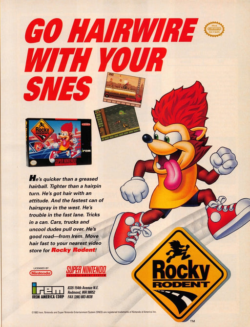 Rocky Rodent Video Game 1990s Print Advertisement Ad 1993