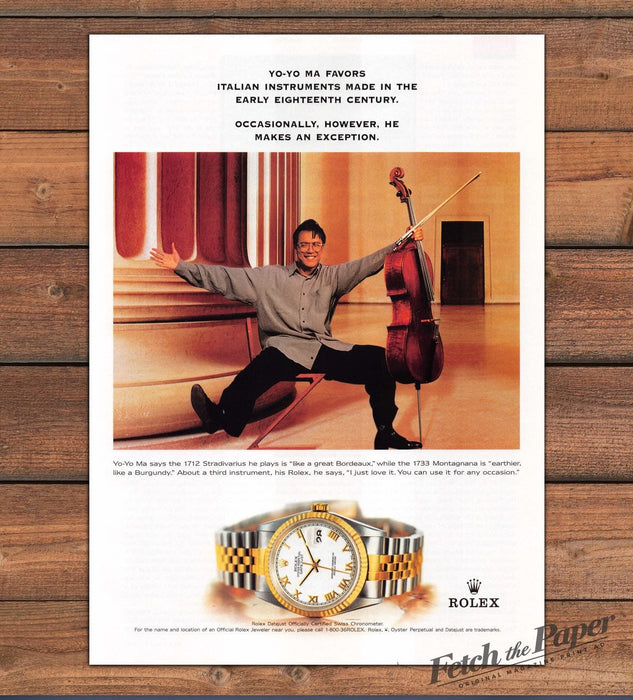 Rolex Datejust Yo-Yo Ma Cello Italian Instruments Exception Print Ad 1999 1990s