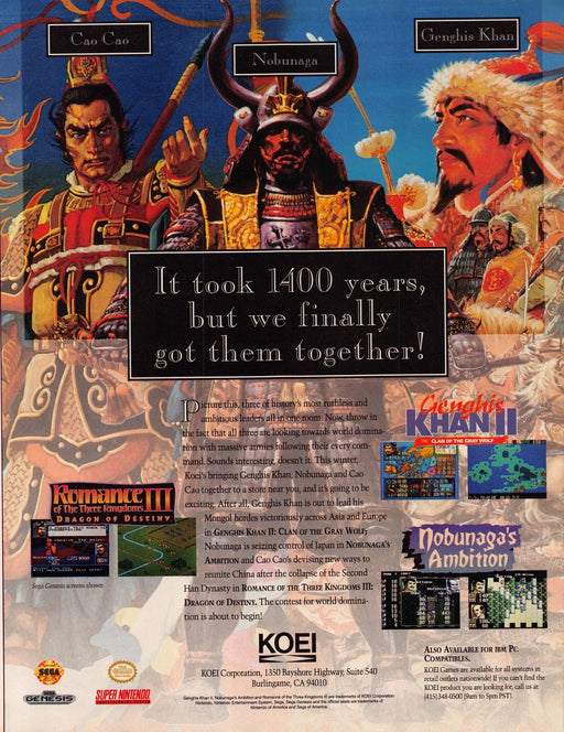 Romance of the Three Kingdoms III Video Game 1990s Print Advertisement Ad 1993