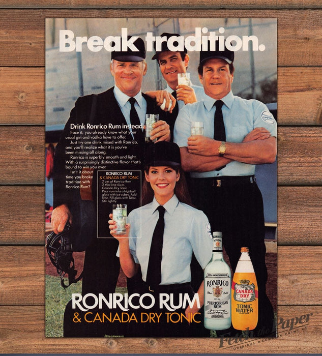 Ronrico Puerto Rican Rum Canada Dry Tonic Baseball Umpires Print Ad 1983 1980s