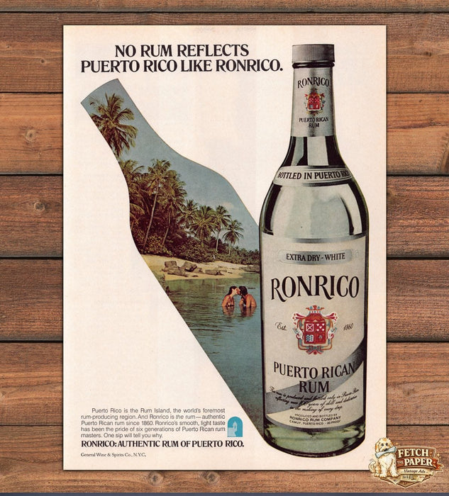 Ronrico Puerto Rican Rum Couple Water 1970s Print Advertisement Ad 1979