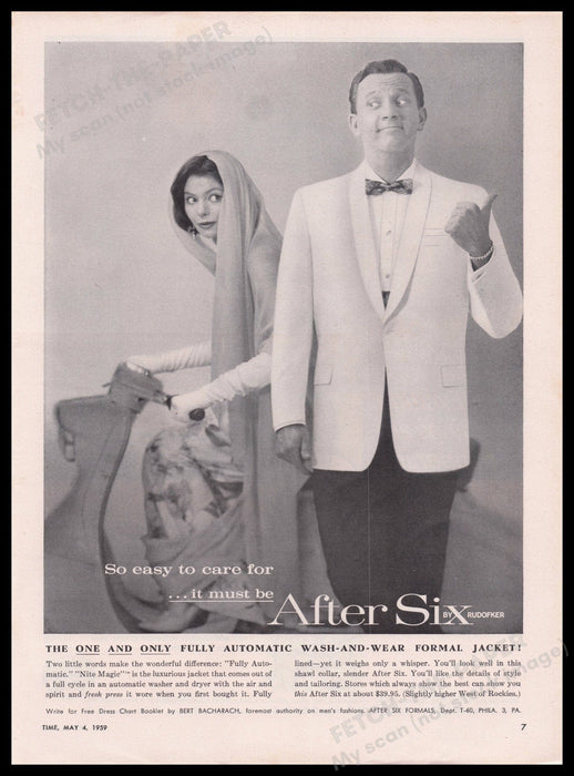 Rudofker After Six Men's Formal Jacket Vespa 1950s Print Advertisement Ad 1959 Fetch the Paper!