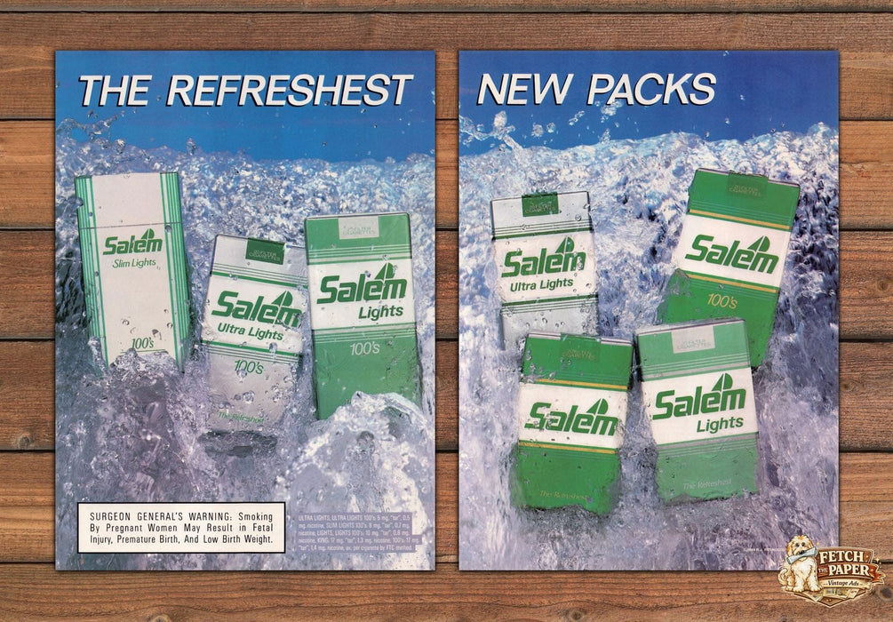 Salem Lights Ultra Lights Cigarettes Blue Water Ice Print Ad 1988 1980s (2pgs)