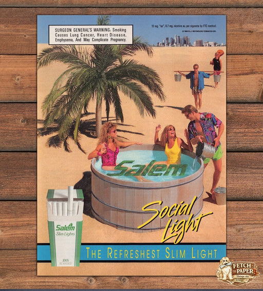 Salem Slim Lights Social Light Hot Tub Desert Palm Print Ad 1991 1990s