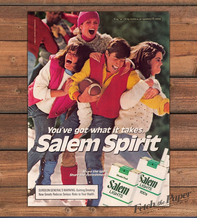 Salem Spirit Lights Snow Football Friends Winter Print Ad 1986 1980s