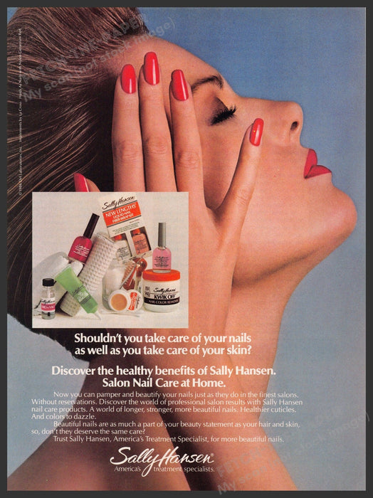 Sally Hansen 1980s Print Advertisement Ad 1986 Hands to Face Salon Care Sally Hansen