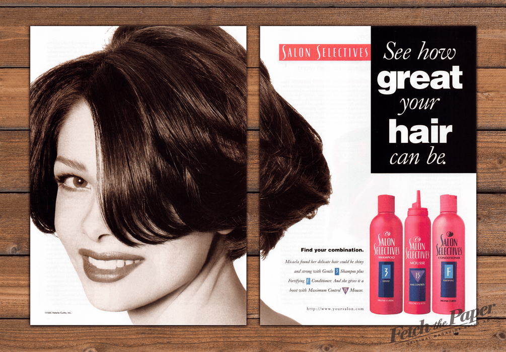 Salon Selectives Shampoo Mousse Conditioner Bob Hair Print Ad 1997 1990s (2pgs)