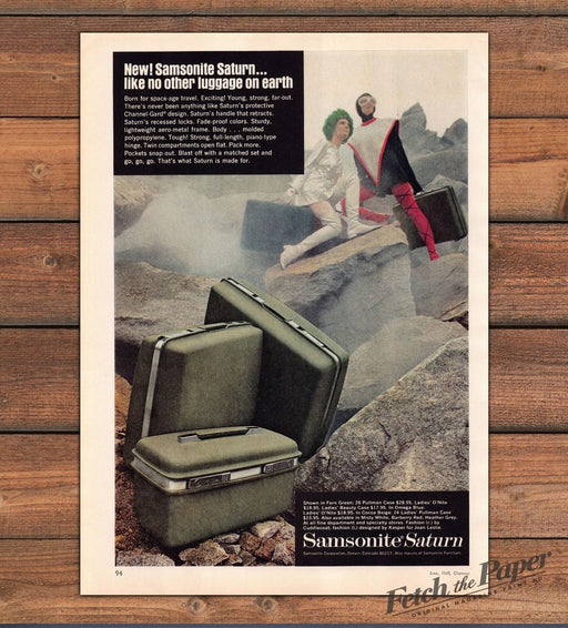 Samsonite Saturn Luggage Space Age Astronaut Green Print Ad 1968 1960s