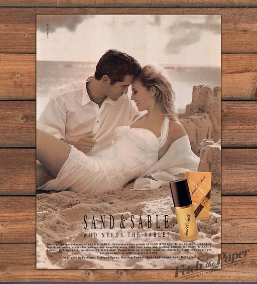 Sand & Sable Perfume Beach Couple White Dress Sepia Print Ad 1992 1990s