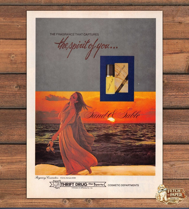 Sand Sable Perfume Regency Cosmetics Sunset Beach Print Ad 1983 1980s