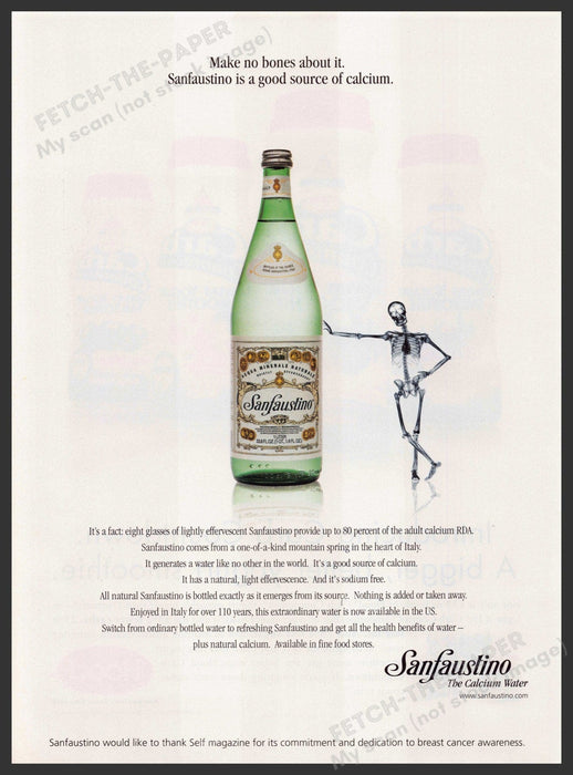 Sanfaustino Calcium Water 2000s Print Advertisement 2004 Skeleton Bones Fetch-the-Paper