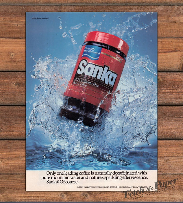 Sanka Decaf Coffee Splash Water Red Can Print Ad 1987 1980s