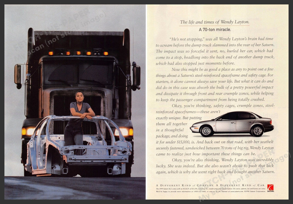 Saturn SL2 1990s Magazine Print Advertisement (2 pages) 1998 Wendy Layton Saturn SL2