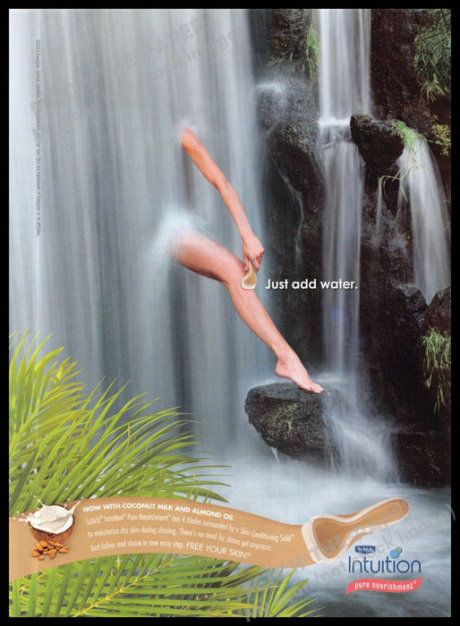 Schick Intuition 2010s Magazine Print Ad 2013 Waterfall Shaving Legs Coconut