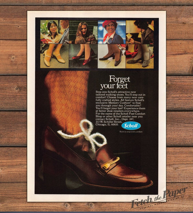 Scholl Tailored Walking Shoes 1980s Print Advertisement Ad 1980