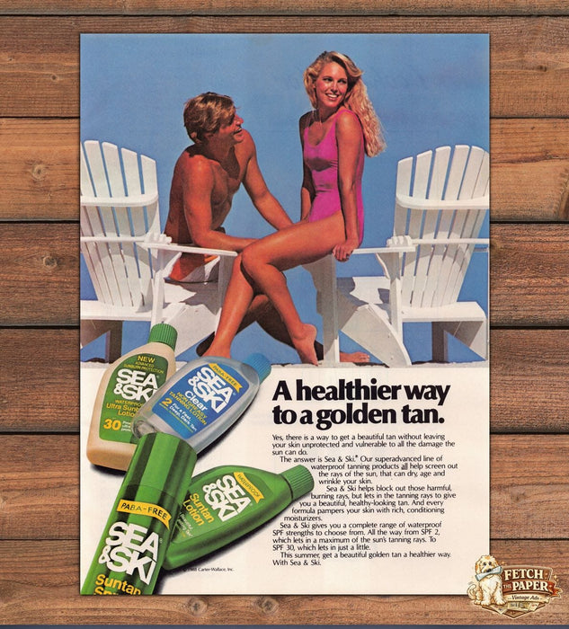 Sea Ski Golden Tan Couple Beach Chairs Print Ad 1988 1980s