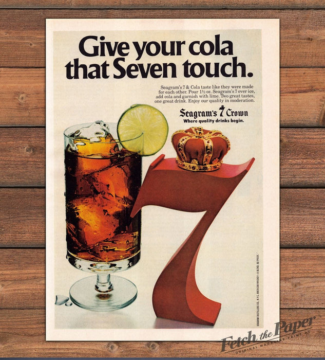Seagram's 7 Crown Cola Cocktail Crown Glass Print Ad 1980 1980s