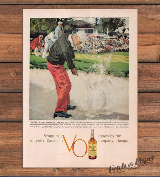 Seagram's V.O. Canadian Whisky The Masters Golf Bunker Print Ad 1959 1950s