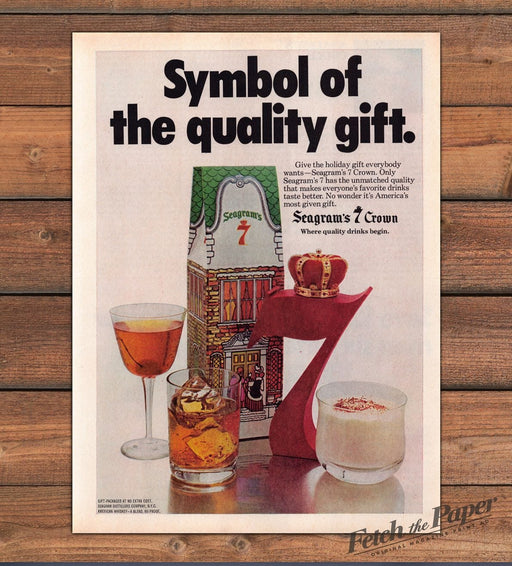 Seagrams 7 Crown Whiskey Holiday Gift Symbol Quality Print Ad 1977 1970s
