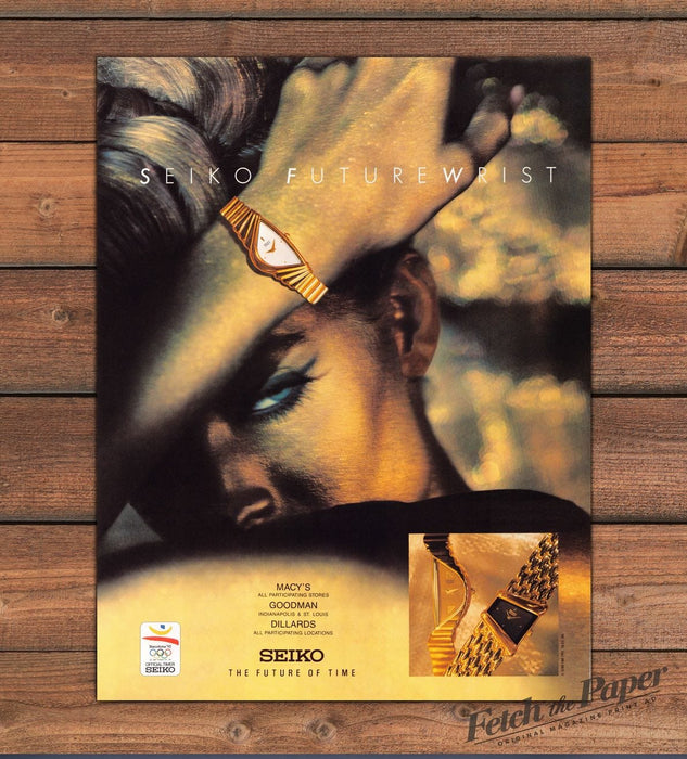 Seiko Futurewrist Watch "The Future Of Time" Moody Glam Print Ad 1992 1990s