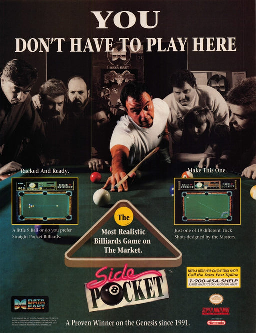 Side Pocket Pool Billiards Video Game 1990s Print Advertisement Ad 1993
