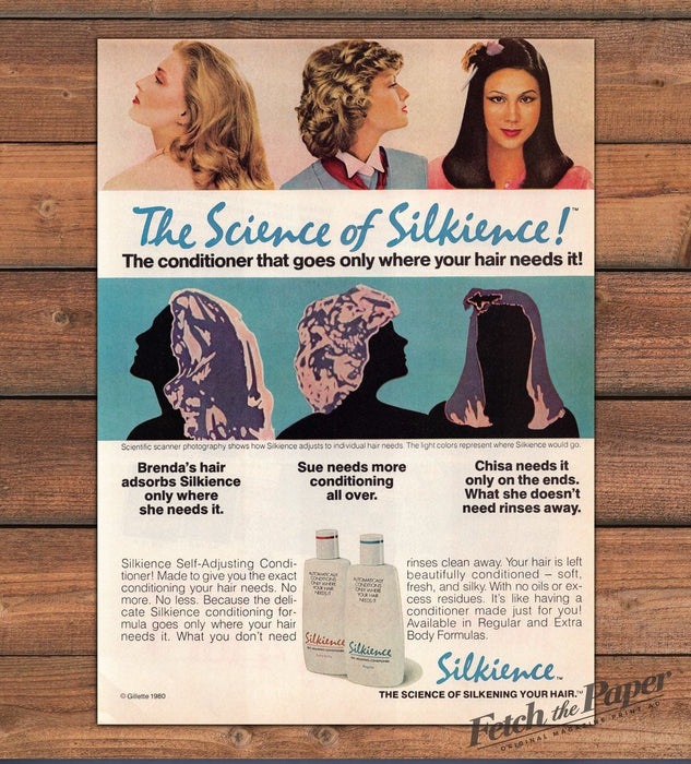 Silkience Self-Adjusting Conditioner "Science of Silkience" Print Ad 1980 1980s