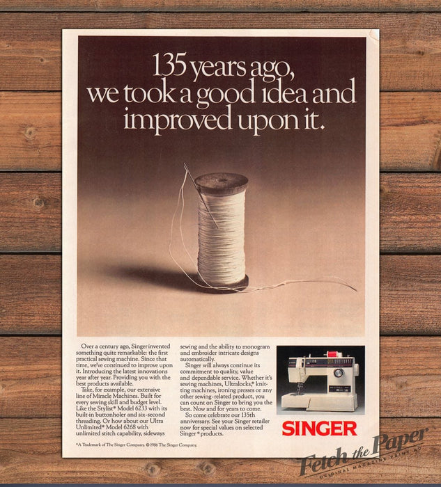 Singer Sewing Machine Spool Thread Needle 135th Print Ad 1986 1980s