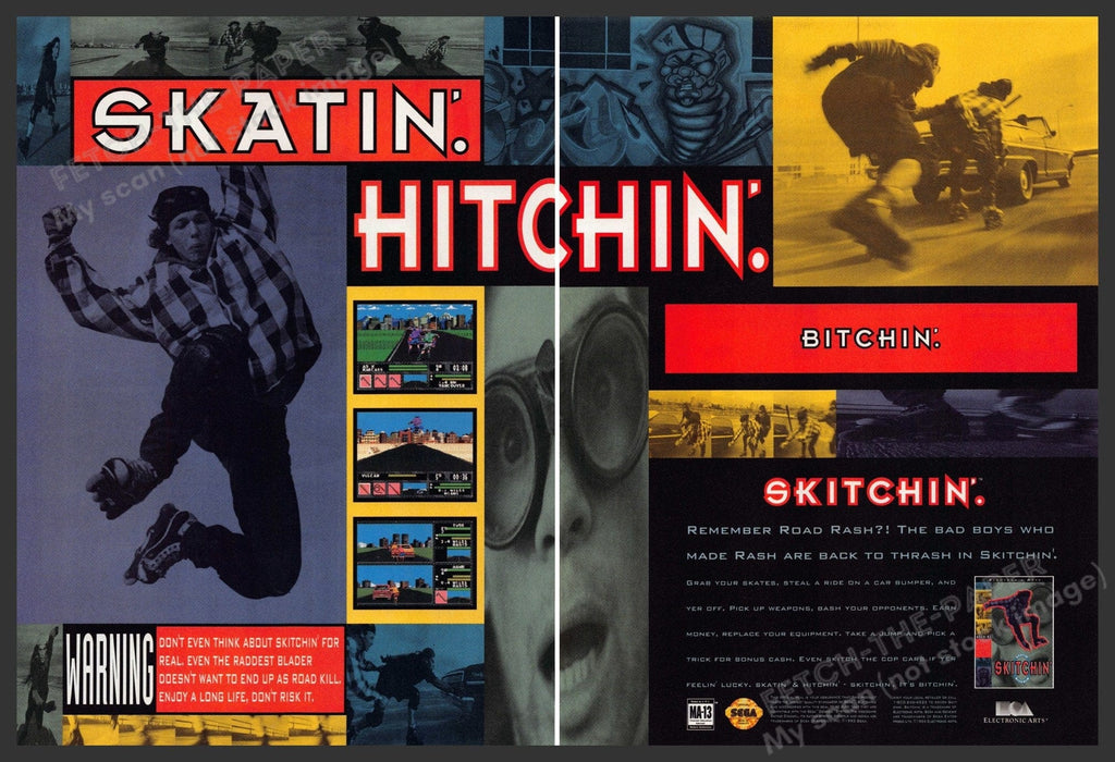 Skitchin' Skatin: Hitchin Video Game 1990s Print Advertisement 1994 Skitchin' Skatin: Hitchin