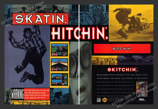 Skitchin' Skatin: Hitchin Video Game 1990s Print Advertisement 2 Page Ad 1994