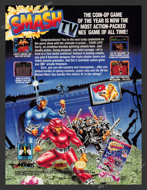 Smash T.V. Video Game 1990s Print Advertisement Ad 1991