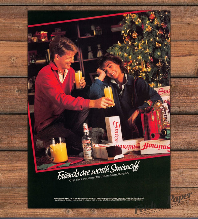 Smirnoff 1980s Print Advertisement 1987 Couple Christmas Drinks Tree