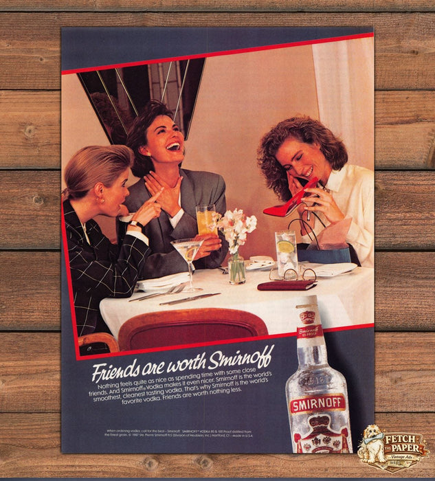 Smirnoff Vodka Friends Restaurant Red Heels Shopping Print Ad 1988 1980s