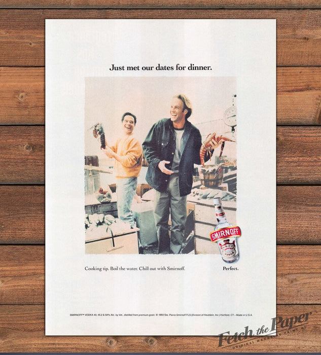 Smirnoff Vodka Just Met Our Dates For Dinner Lobsters Print Ad 1993 1990s