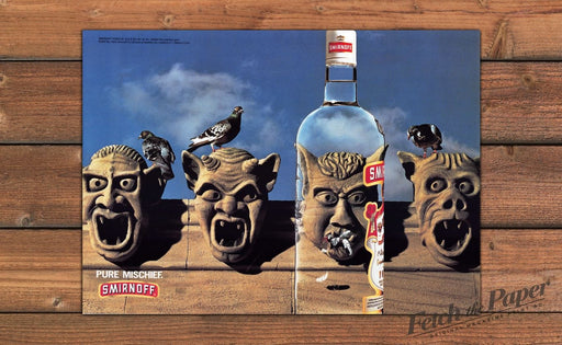 Smirnoff Vodka "Pure Mischief" Gargoyles Humor Print Ad 1995 1990s (2pgs)