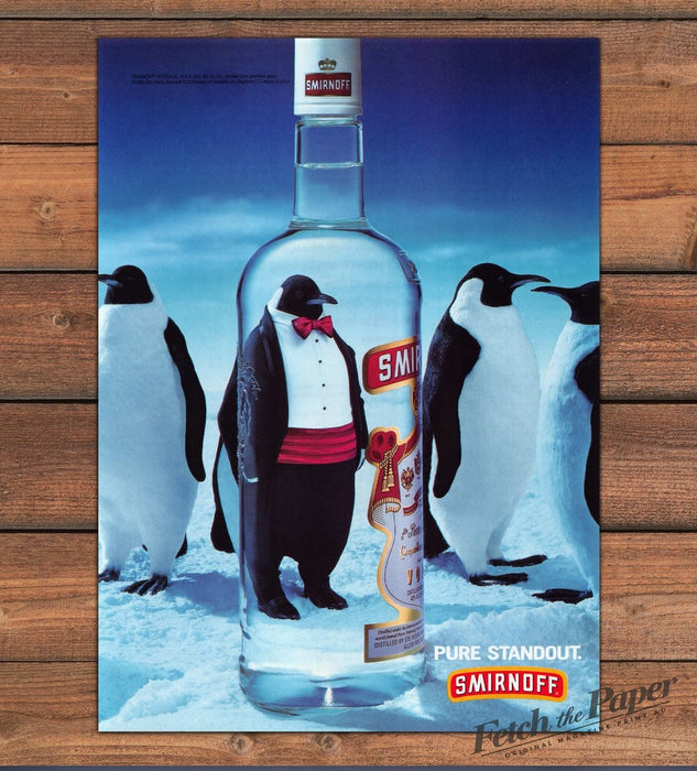 Smirnoff Vodka "Pure Standout." Penguins Tuxedo Humor Print Ad 1994 1990s