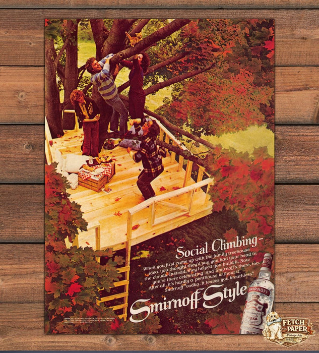 Smirnoff Vodka Social Climbing Family Treehouse Autumn Print Ad 1979 1970s
