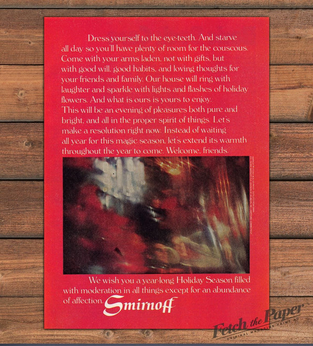 Smirnoff Vodka Year Long Holiday Wishes Abstract Lights Print Ad 1977 1970s