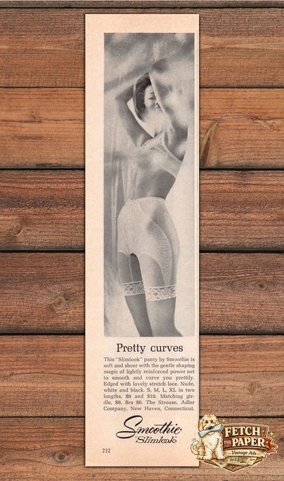 Smoothie Slimlook Pretty Curves Panty Girdle Lace Trim Print Ad 1966 1960s