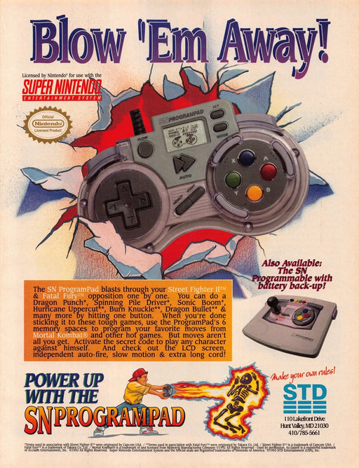 SN Programpad Super Nintendo Video Game 1990s Print Advertisement Ad 1993