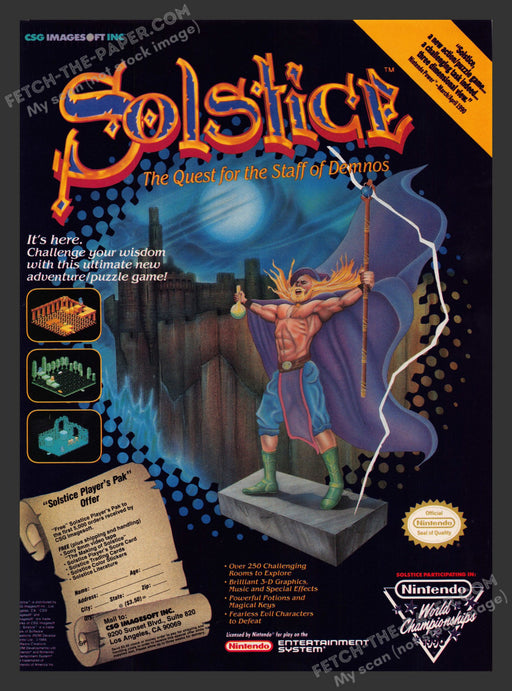 Solstice: Quest for the Staff of Demnos Video Game 1990s Print Ad 1990
