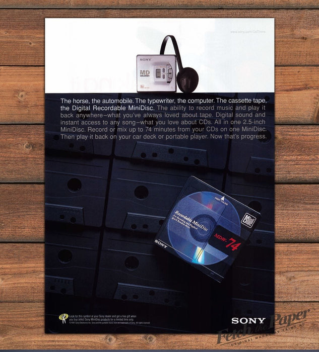 Sony MiniDisc Walkman MDW-74 Horse Automobile Typewriter Print Ad 1997 1990s