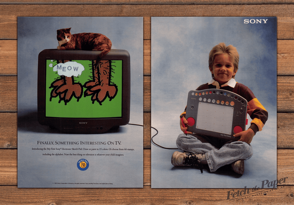 Sony My First Electronic Sketch Pad Kids Cat TV Print Ad 1993 1990s (2pgs)