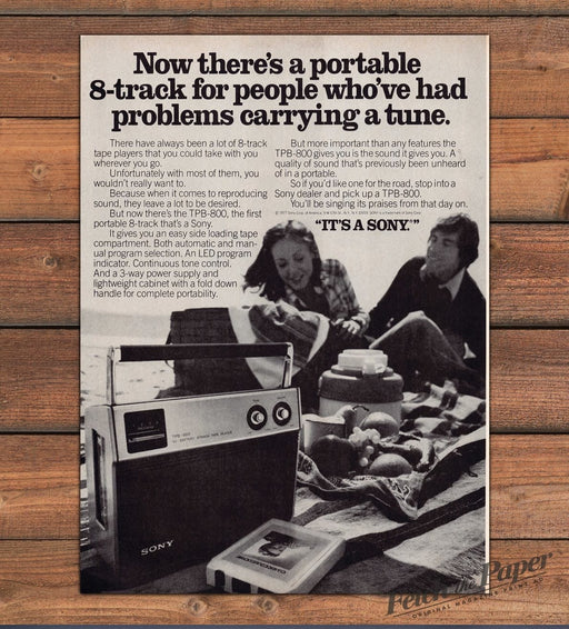Sony TPB-800 Portable 8-Track Tape Player Beach Picnic Print Ad 1977 1970s