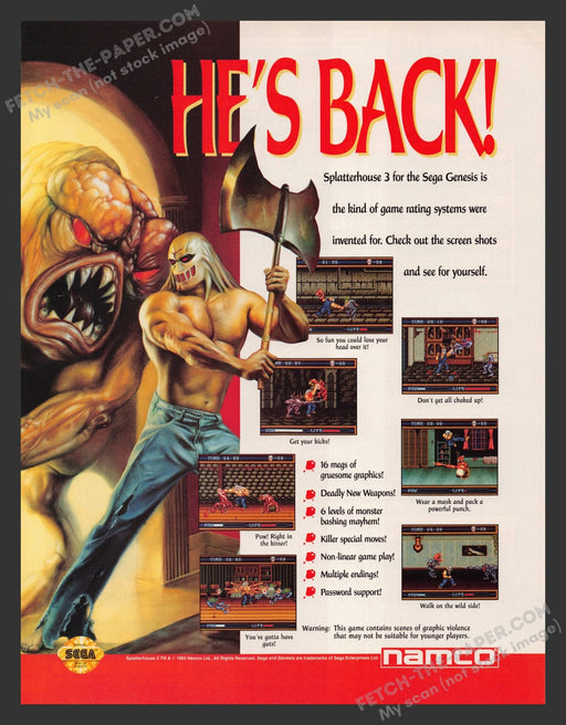 Splatterhouse 3 Video Game 1990s Print Advertisement Ad 1993