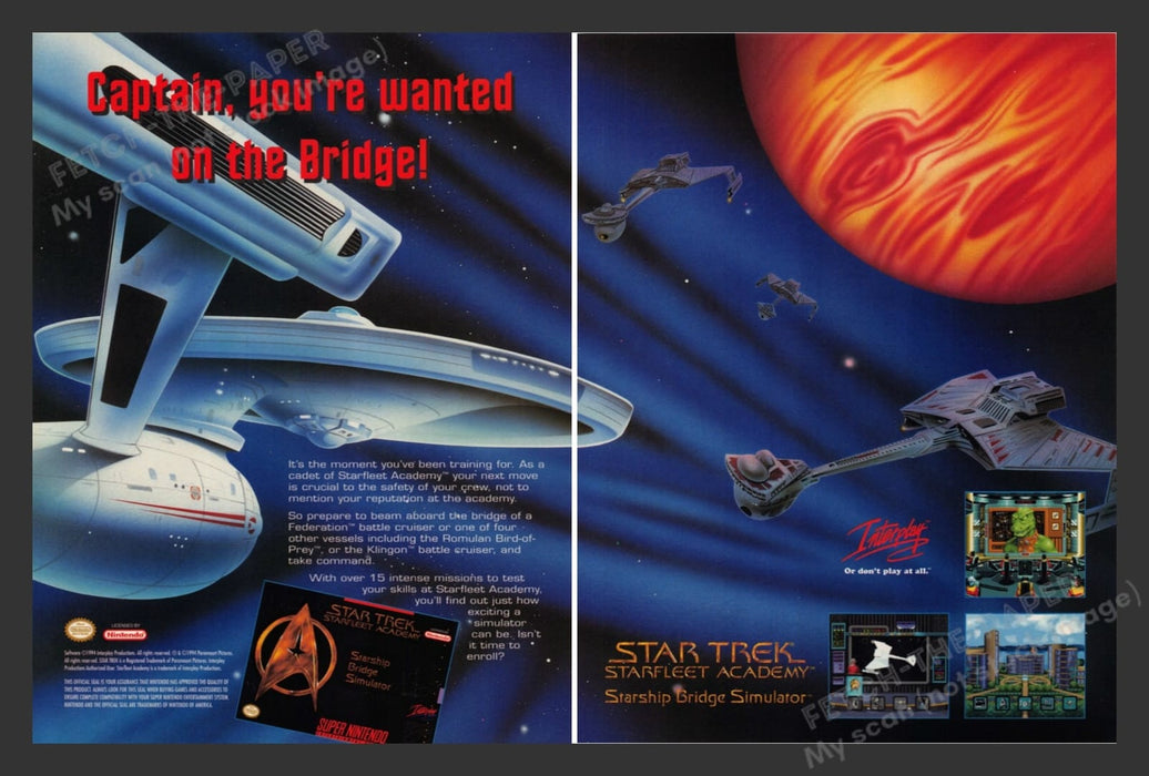 Star Trek Starfleet Academy Video Game 1990s Print Advertisement 2 Page Ad 1994